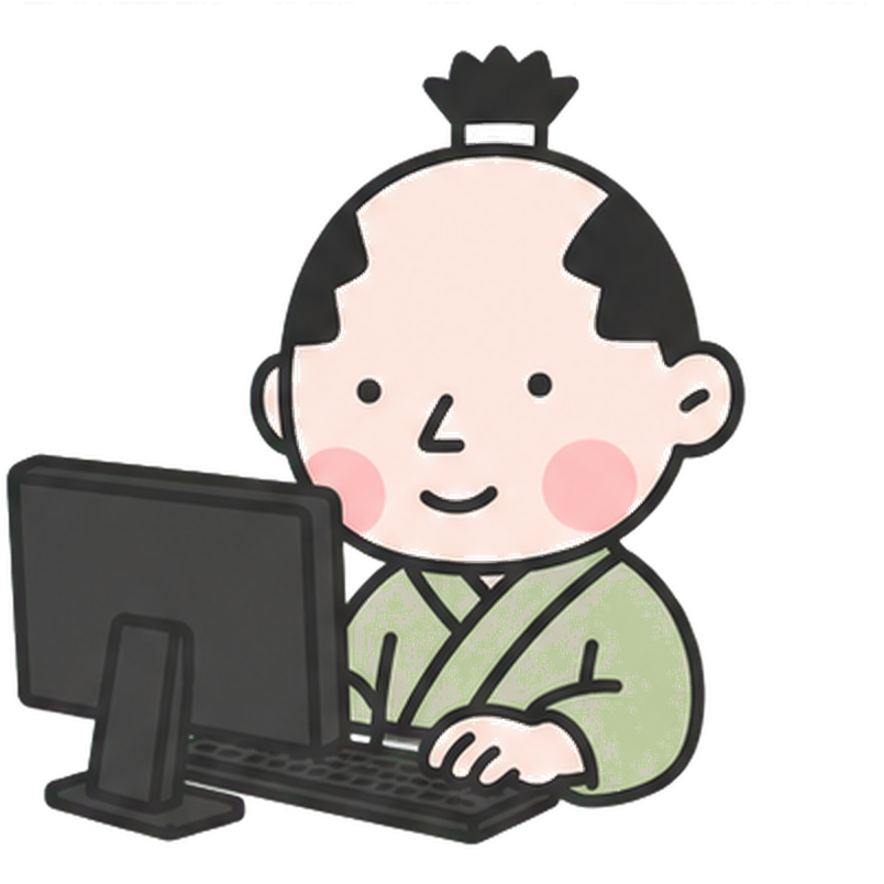 PCに向かう侍